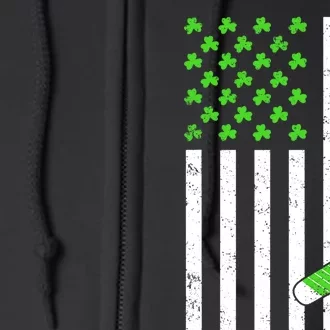 American Flag Irish Hockey Shamrock St Patricks Day Full Zip Hoodie