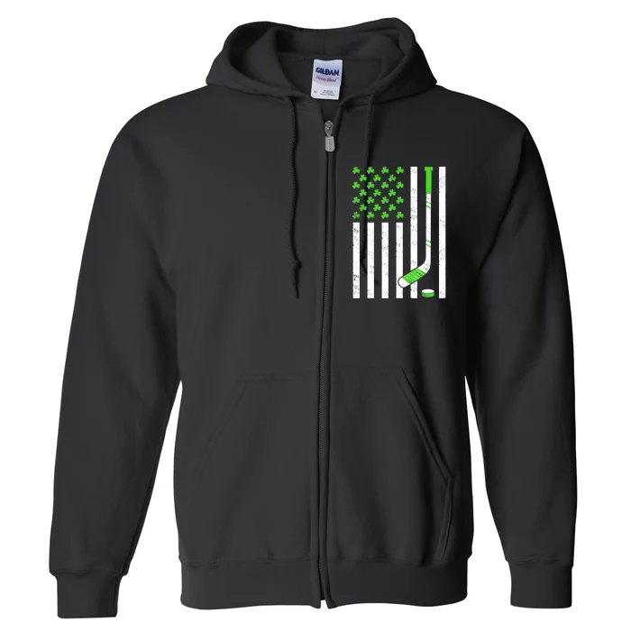 American Flag Irish Hockey Shamrock St Patricks Day Full Zip Hoodie