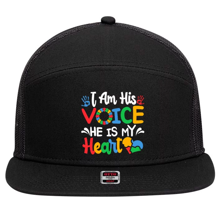 Autism Fathering I am His Voice He Is My Heart Autism Mom 7 Panel Mesh Trucker Snapback Hat