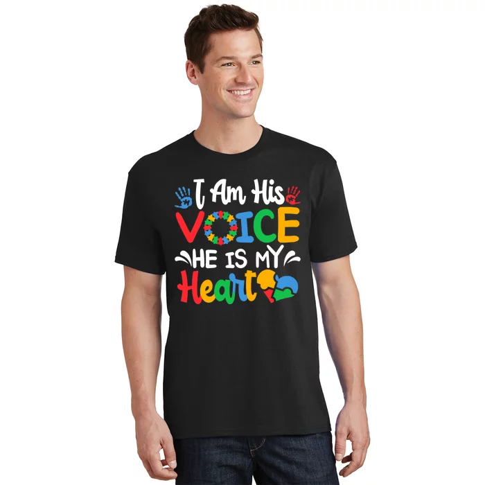 Autism Fathering I am His Voice He Is My Heart Autism Mom T-Shirt