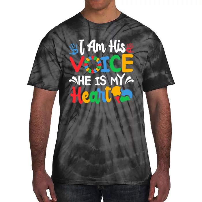 Autism Fathering I am His Voice He Is My Heart Autism Mom Tie-Dye T-Shirt