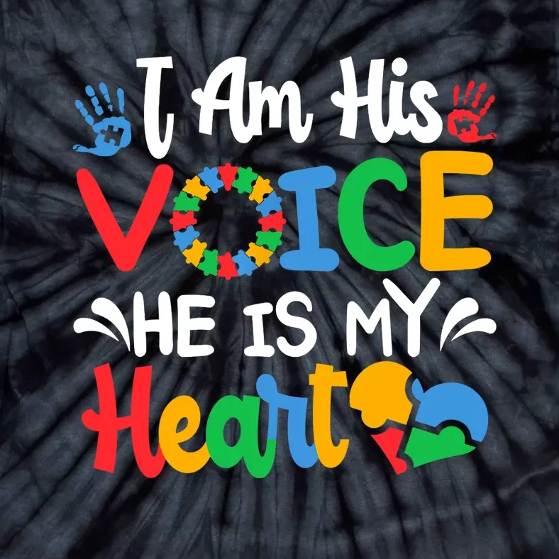 Autism Fathering I am His Voice He Is My Heart Autism Mom Tie-Dye T-Shirt