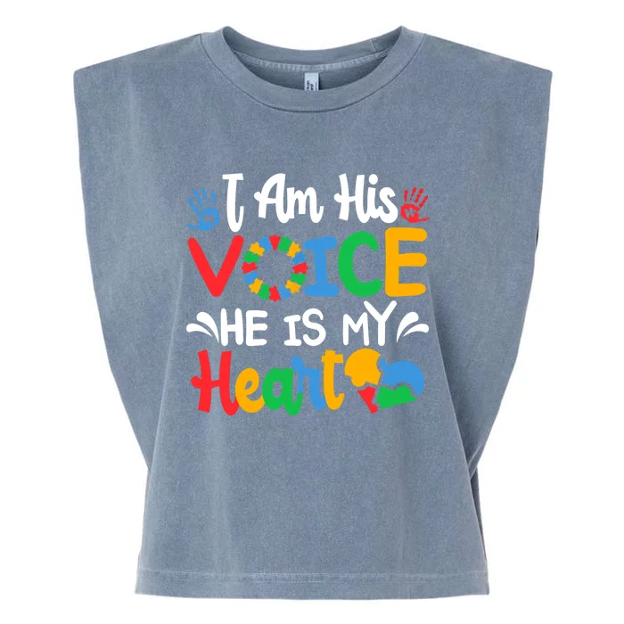 Autism Fathering I am His Voice He Is My Heart Autism Mom Garment-Dyed Women's Muscle Tee