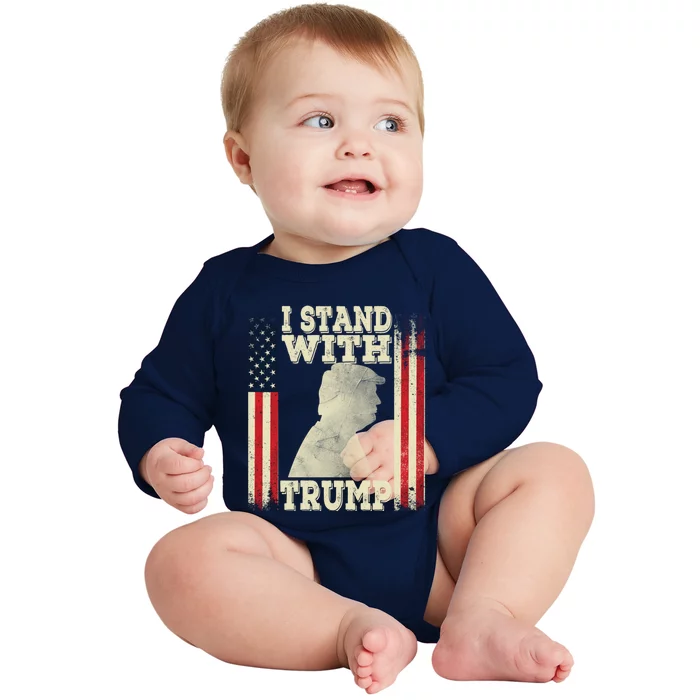 American Flag I Stand With Usa Vintage I Stand With Trump Funny Gift Baby Long Sleeve Bodysuit