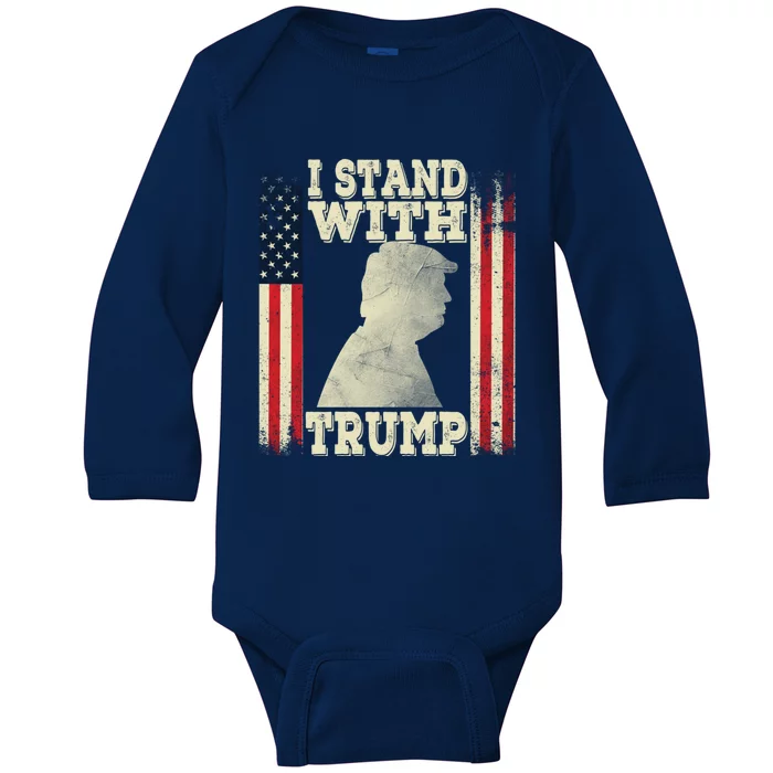 American Flag I Stand With Usa Vintage I Stand With Trump Funny Gift Baby Long Sleeve Bodysuit