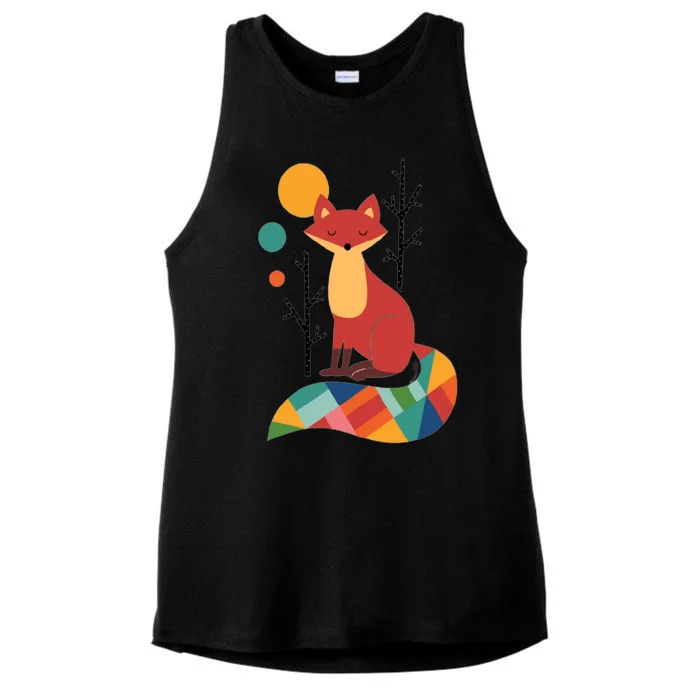 Abstract Fox Illustration Pattern Ladies Tri-Blend Wicking Tank