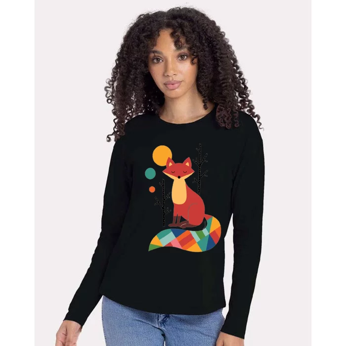 Abstract Fox Illustration Pattern Womens Cotton Relaxed Long Sleeve T-Shirt