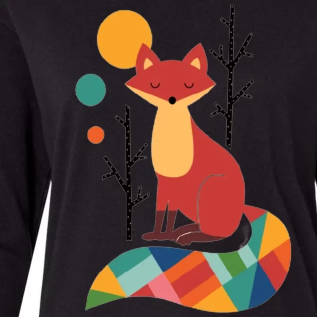 Abstract Fox Illustration Pattern Womens Cotton Relaxed Long Sleeve T-Shirt