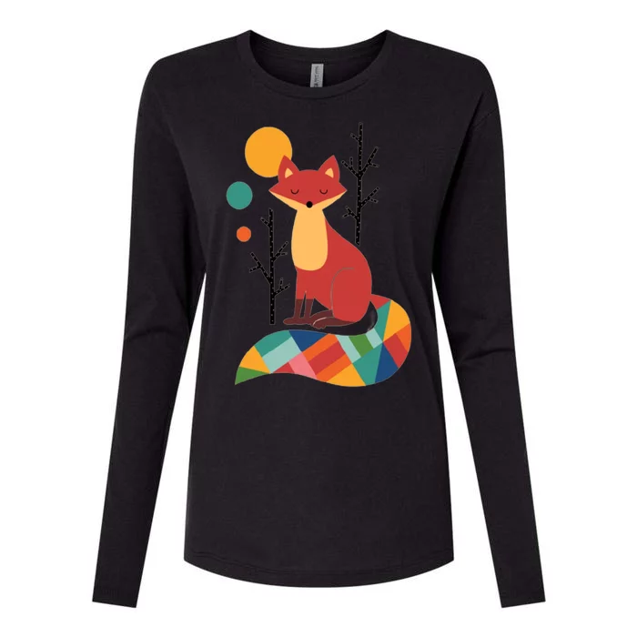 Abstract Fox Illustration Pattern Womens Cotton Relaxed Long Sleeve T-Shirt