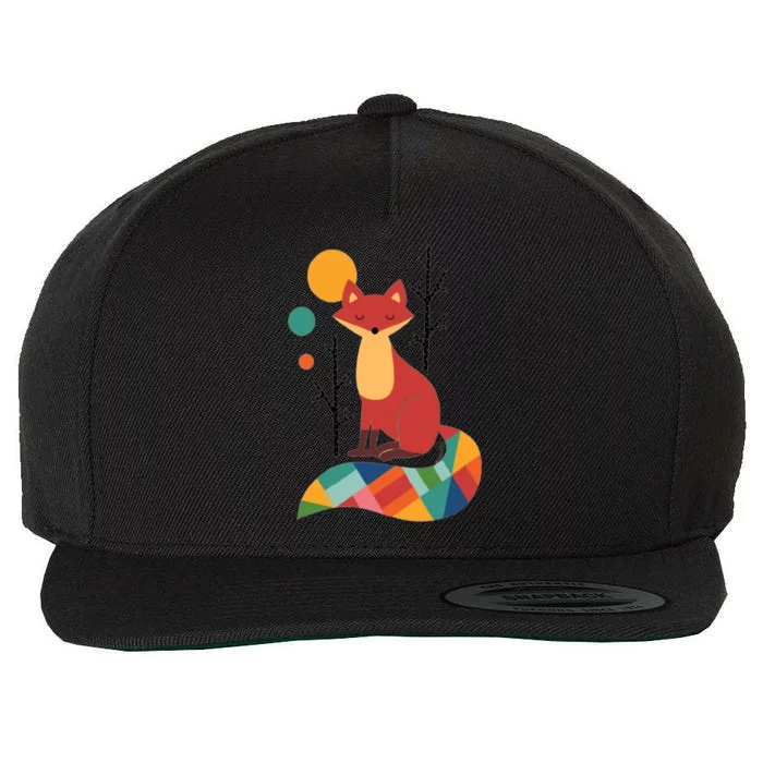 Abstract Fox Illustration Pattern Wool Snapback Cap