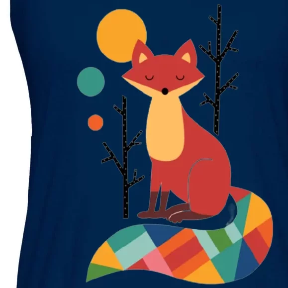 Abstract Fox Illustration Pattern Ladies Essential Flowy Tank