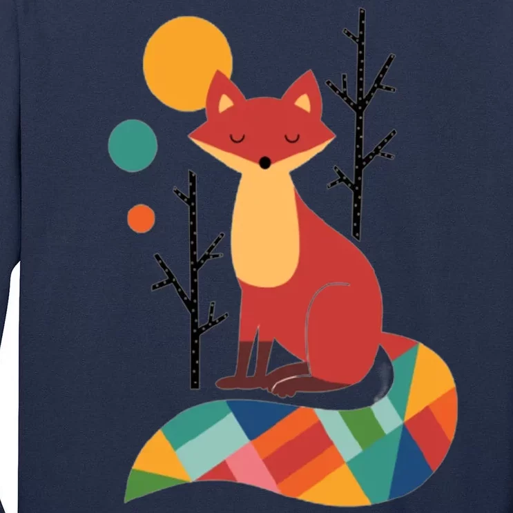 Abstract Fox Illustration Pattern Tall Long Sleeve T-Shirt