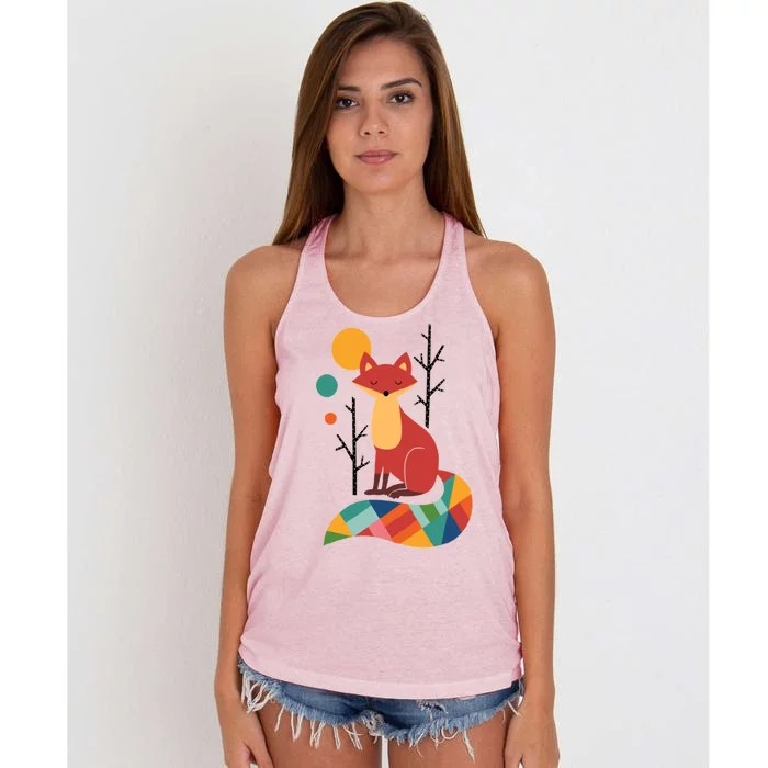 Abstract Fox Illustration Pattern Women's Knotted Racerback Tank