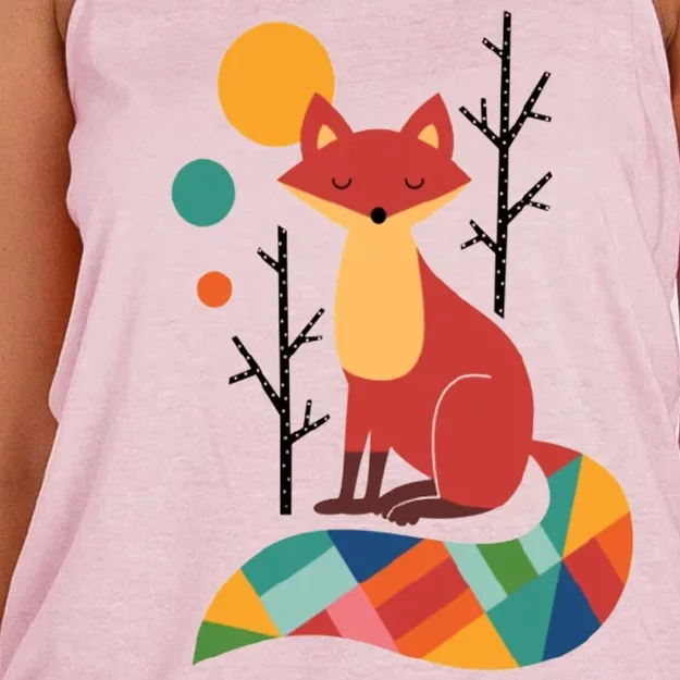 Abstract Fox Illustration Pattern Women's Knotted Racerback Tank