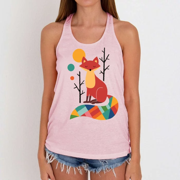 Abstract Fox Illustration Pattern Women's Knotted Racerback Tank