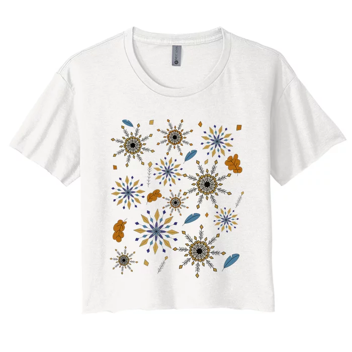 Autumn Fall Inspired Design Falling Leaves Nature Bird Women's Crop Top Tee