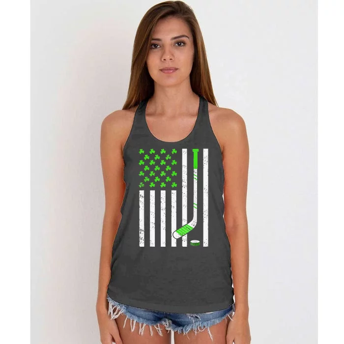 American Flag Irish Hockey Shamrock St Patricks Day Women's Knotted Racerback Tank