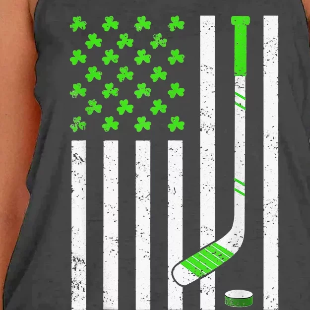 American Flag Irish Hockey Shamrock St Patricks Day Women's Knotted Racerback Tank