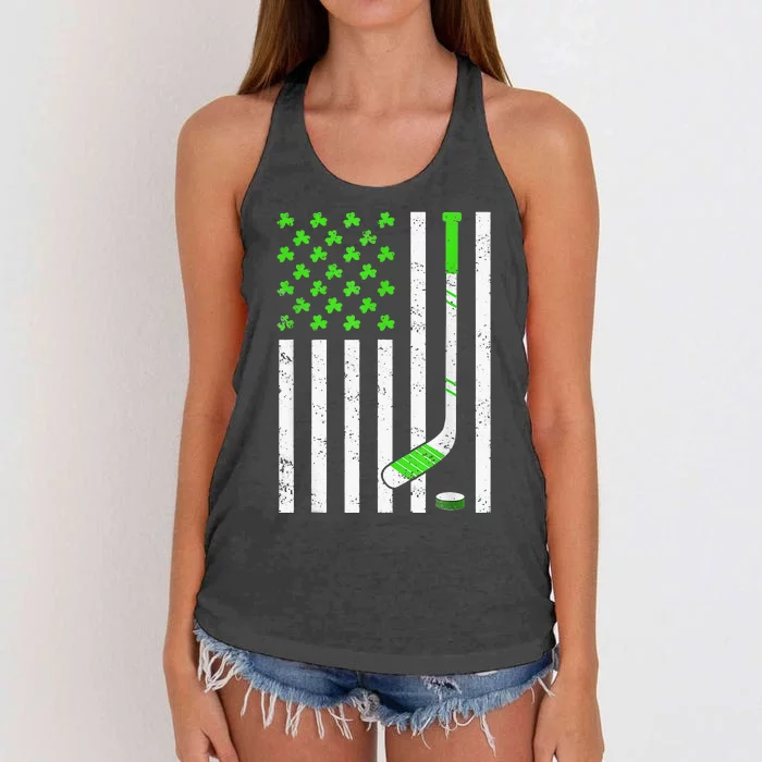 American Flag Irish Hockey Shamrock St Patricks Day Women's Knotted Racerback Tank