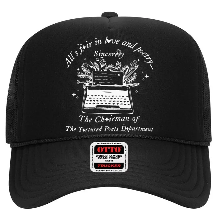 AllS Fair In Love & Poetry Funny Valentines Day High Crown Mesh Trucker Hat