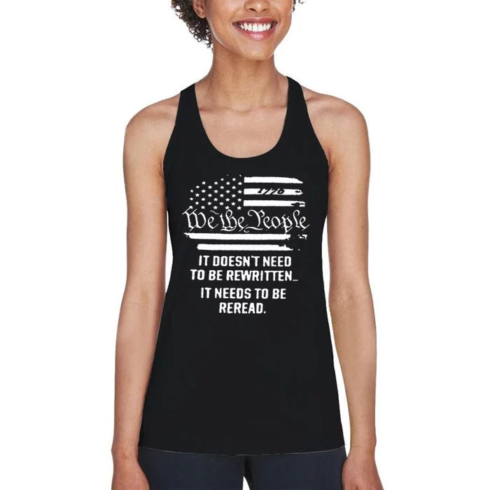 American Flag It Needs To Be Reread We The People (On Back) Women's Racerback Tank