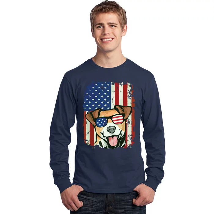 American Flag Jack Russell Terrier Tall Long Sleeve T-Shirt