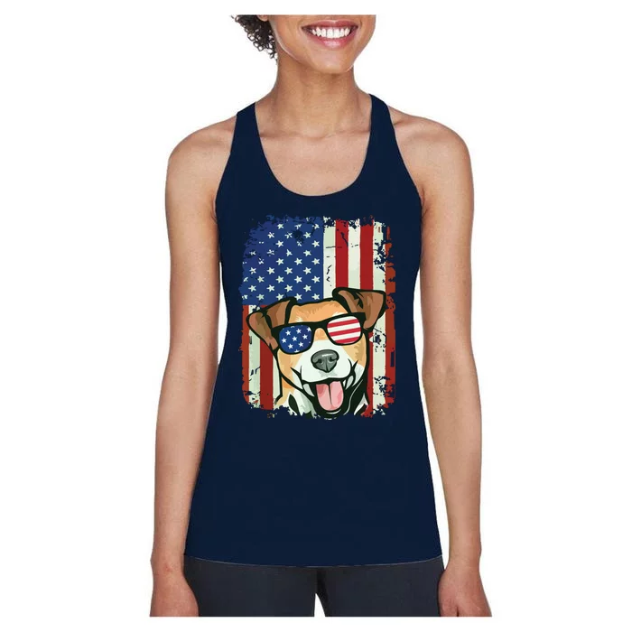 American Flag Jack Russell Terrier Women's Racerback Tank