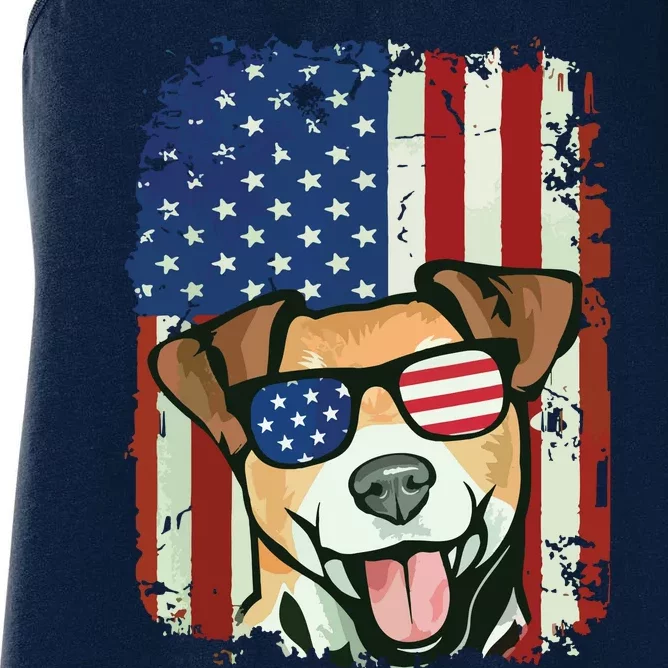 American Flag Jack Russell Terrier Women's Racerback Tank