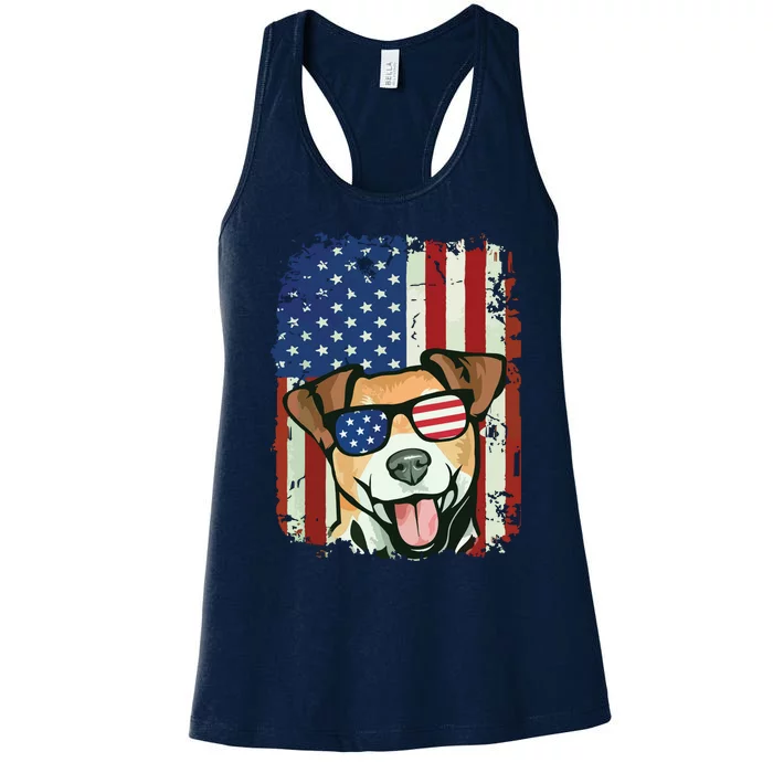 American Flag Jack Russell Terrier Women's Racerback Tank