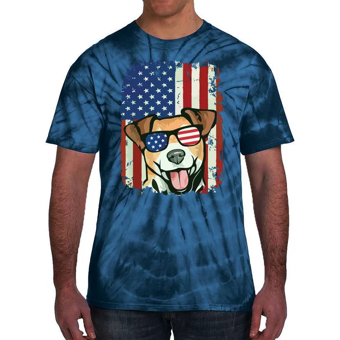 American Flag Jack Russell Terrier Tie-Dye T-Shirt