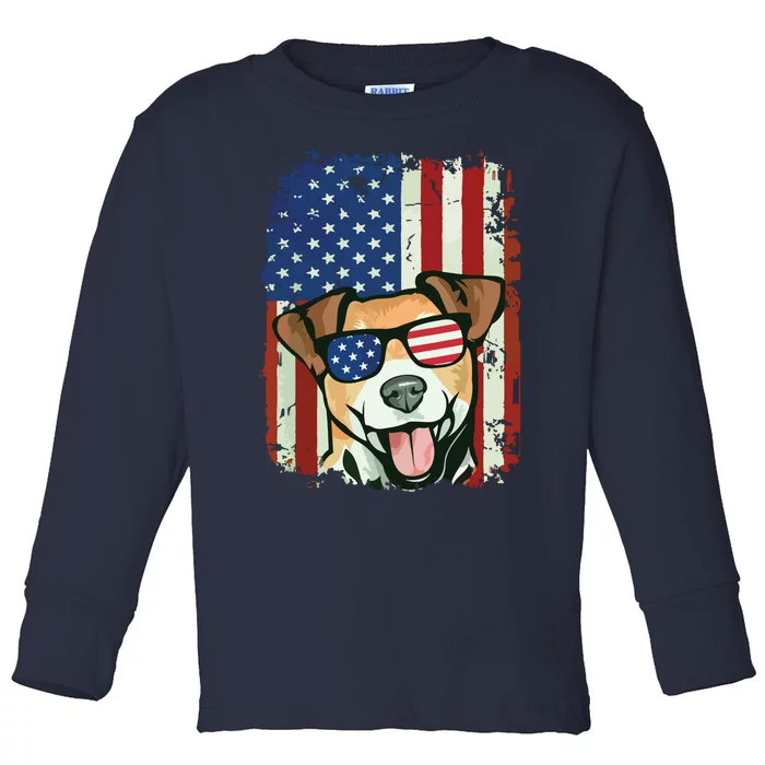 American Flag Jack Russell Terrier Toddler Long Sleeve Shirt