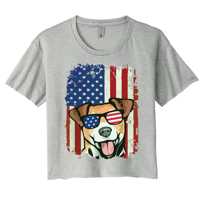 American Flag Jack Russell Terrier Women's Crop Top Tee