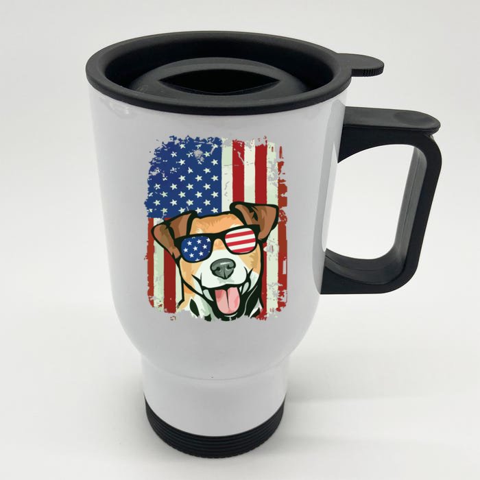 American Flag Jack Russell Terrier Front & Back Stainless Steel Travel Mug