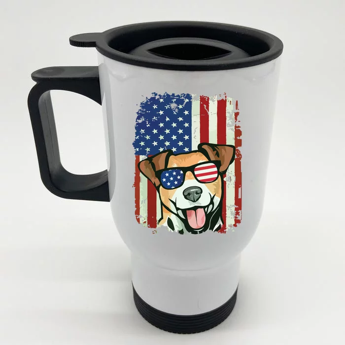 American Flag Jack Russell Terrier Front & Back Stainless Steel Travel Mug