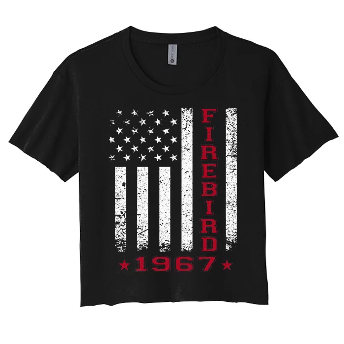 American Flag Jersey Style Firebird 67 1967 Muscle Car Women's Crop Top Tee