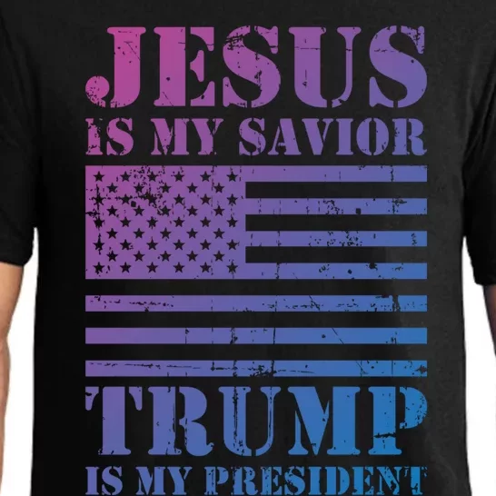 American Flag Jesus Is My Savior Trump Is My President Gift Pajama Set