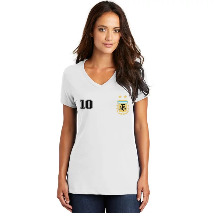 Argentina Flag Jersey Vintage Futbol Soccer Remera Women's V-Neck T-Shirt