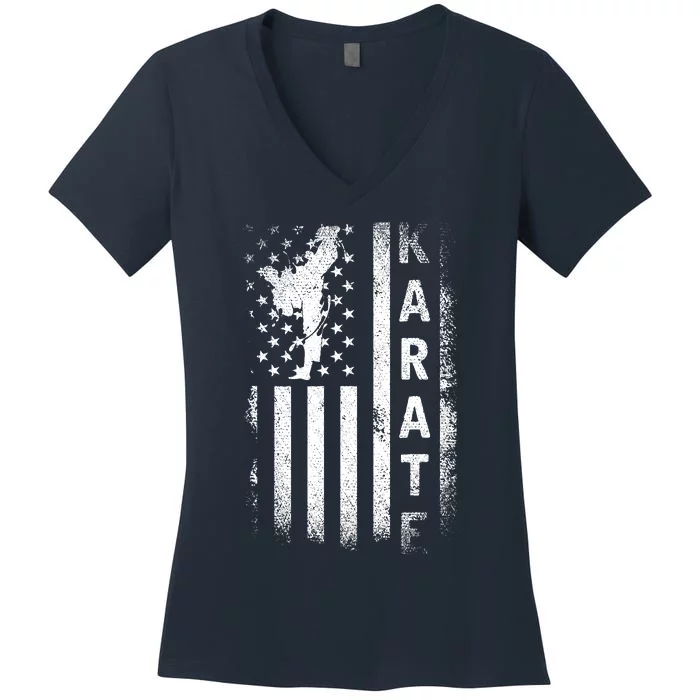 America Flag Japan Martial Arts Ninja Gift Karate Women's V-Neck T-Shirt