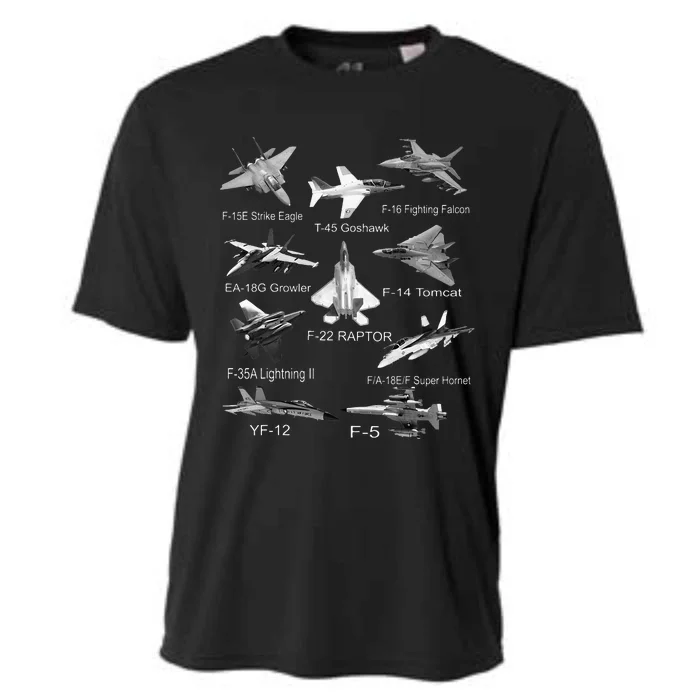 American Fighters Jets F22 Raptor F14 Tomcat Plane Spotting Cooling Performance Crew T-Shirt