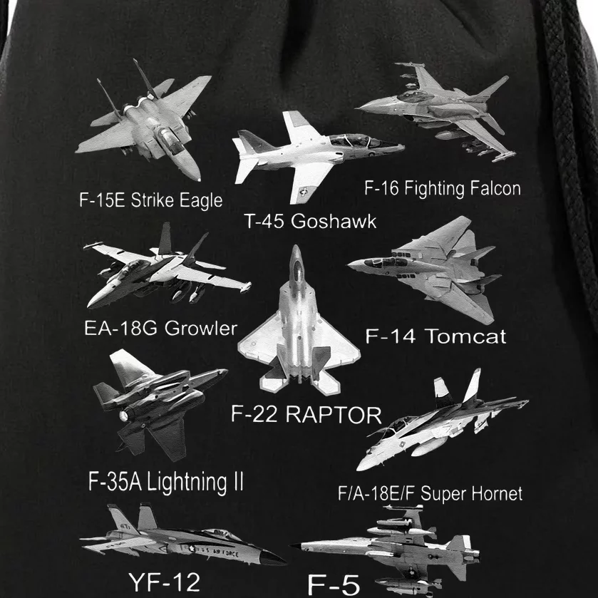 American Fighters Jets F22 Raptor F14 Tomcat Plane Spotting Drawstring Bag