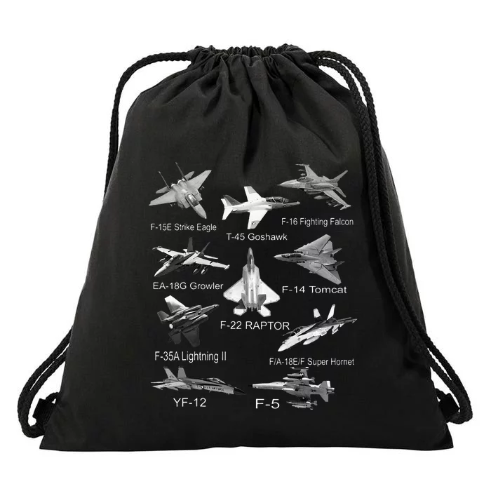 American Fighters Jets F22 Raptor F14 Tomcat Plane Spotting Drawstring Bag