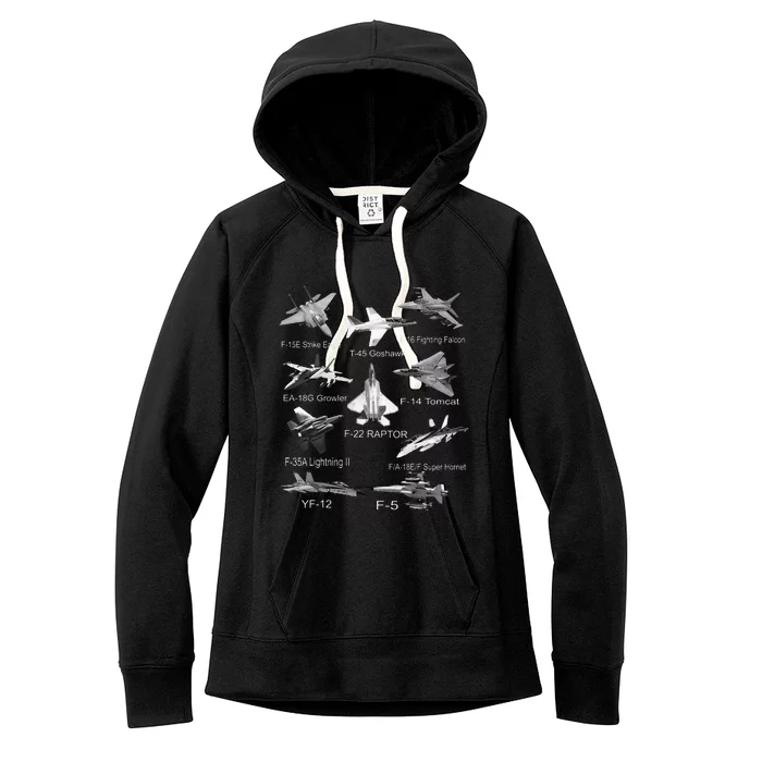 American Fighters Jets F22 Raptor F14 Tomcat Plane Spotting Women's Fleece Hoodie