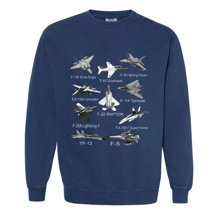 American Fighters Jets F22 Raptor F14 Tomcat Plane Spotting Garment-Dyed Sweatshirt