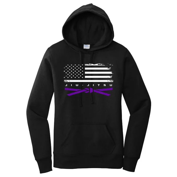 American Flag Jiu Jitsu Apparel Purple Belt Jiu Jitsu Women's Pullover Hoodie