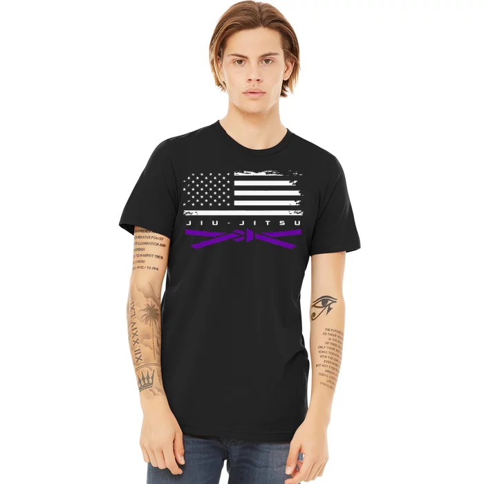 American Flag Jiu Jitsu Apparel Purple Belt Jiu Jitsu Premium T-Shirt