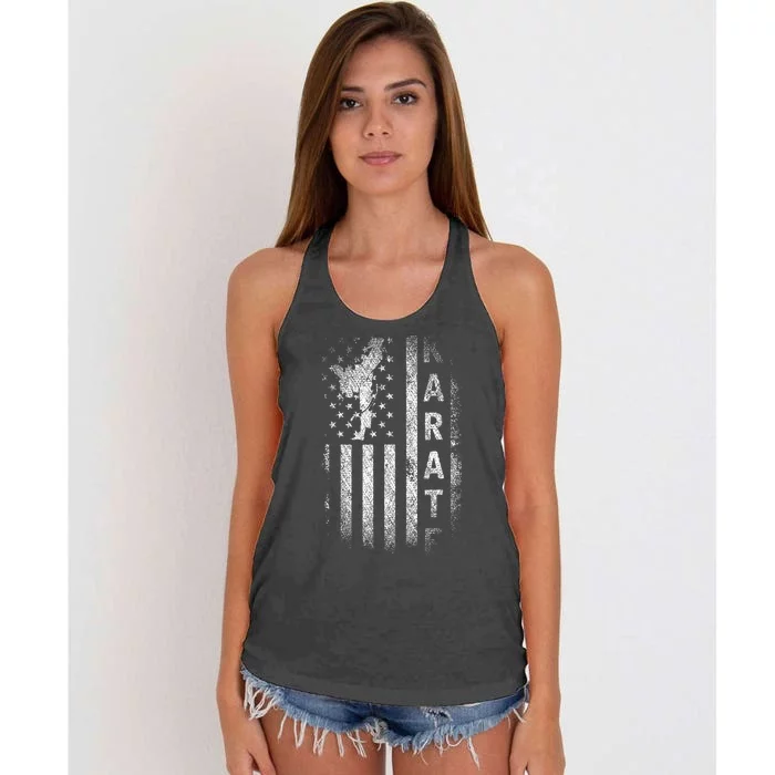 America Flag Japan Martial Arts Ninja Gift Karate Women's Knotted Racerback Tank