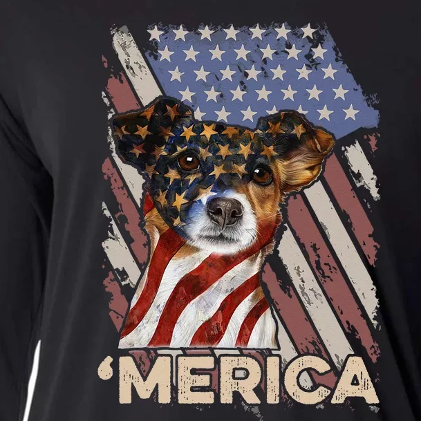 American Flag Jack Russell Terrier Patriotic Dog 4th Of July Cooling Performance Long Sleeve Crew