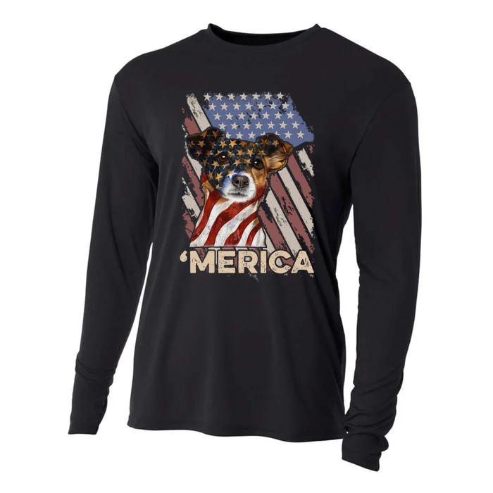 American Flag Jack Russell Terrier Patriotic Dog 4th Of July Cooling Performance Long Sleeve Crew