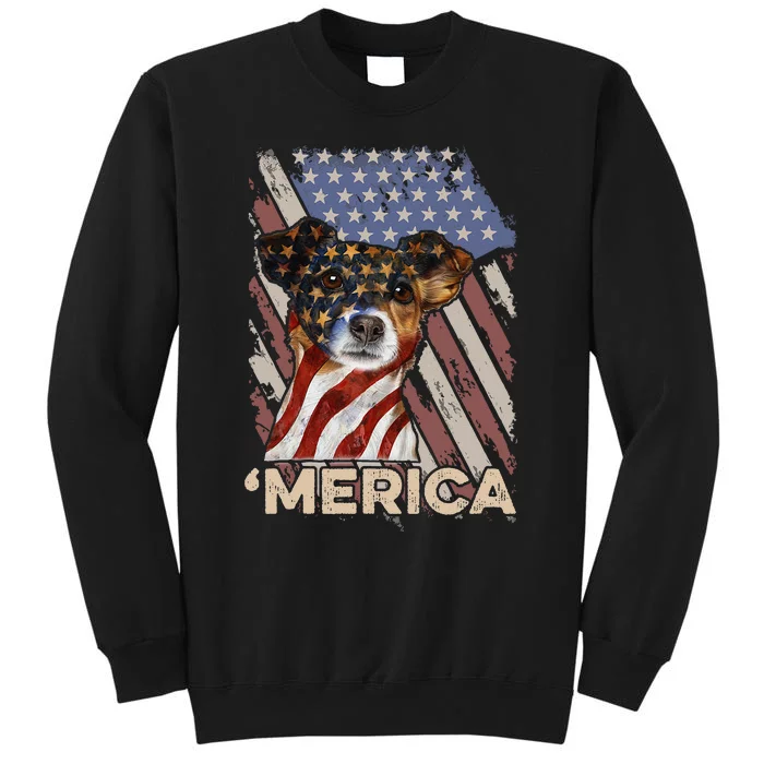 American Flag Jack Russell Terrier Patriotic Dog 4th Of July Tall Sweatshirt