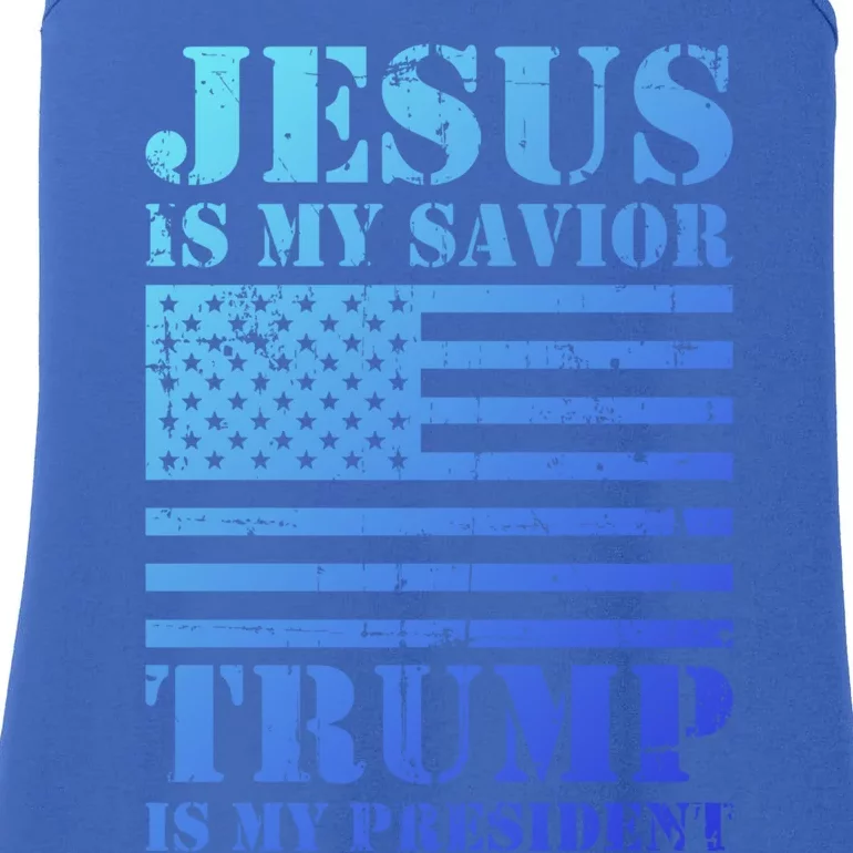 American Flag Jesus Is My Savior Trump Is My President Gift Ladies Essential Tank